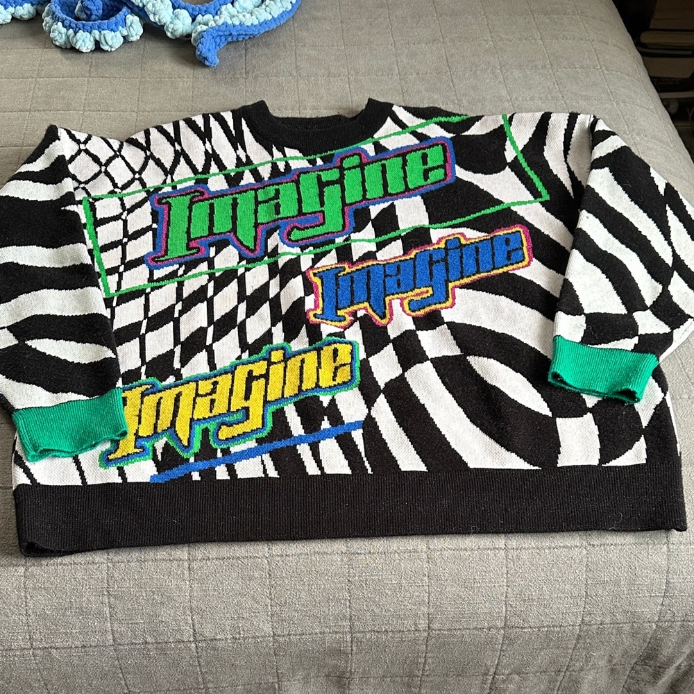 Imagine Graphic Sweater with Green and Black Accents